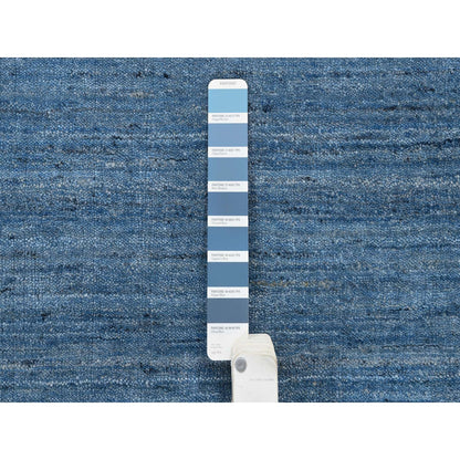 9'X11'10" Denim Blue Modern Design Soft And Plush Wool Hand Loomed Rug