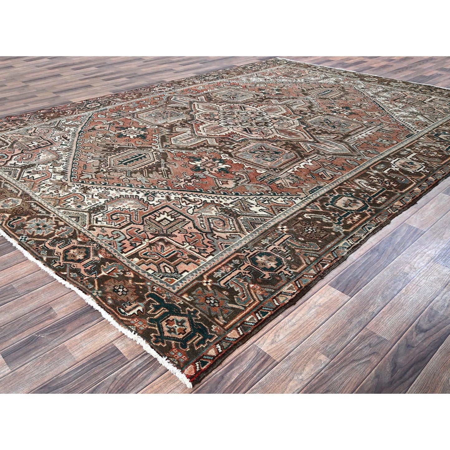 8'7"X12'3" Blush Red Vintage Zoroastrian Heris Pure Wool Hand Knotted Rug