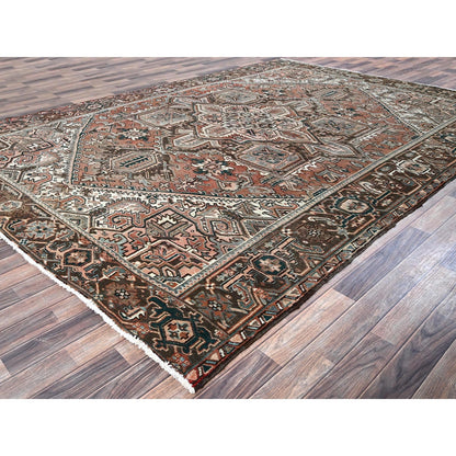 8'7"X12'3" Blush Red Vintage Zoroastrian Heris Pure Wool Hand Knotted Rug