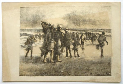 Saito Ioe Seaside Lithograph 1905 Meiji 38 Japanese Antique Print LS No 1