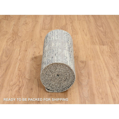 2'7"X23'8" Gray Wool Hand Knotted Modern Design Xl Runner Rug