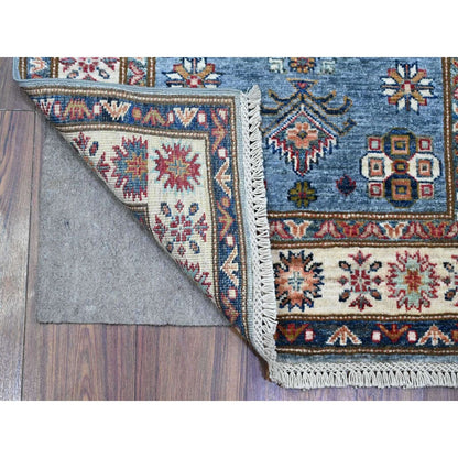 2'7"X19'6" Dodger Blue Super Kazak Hand Knotted Geometric Xl Runner Rug
