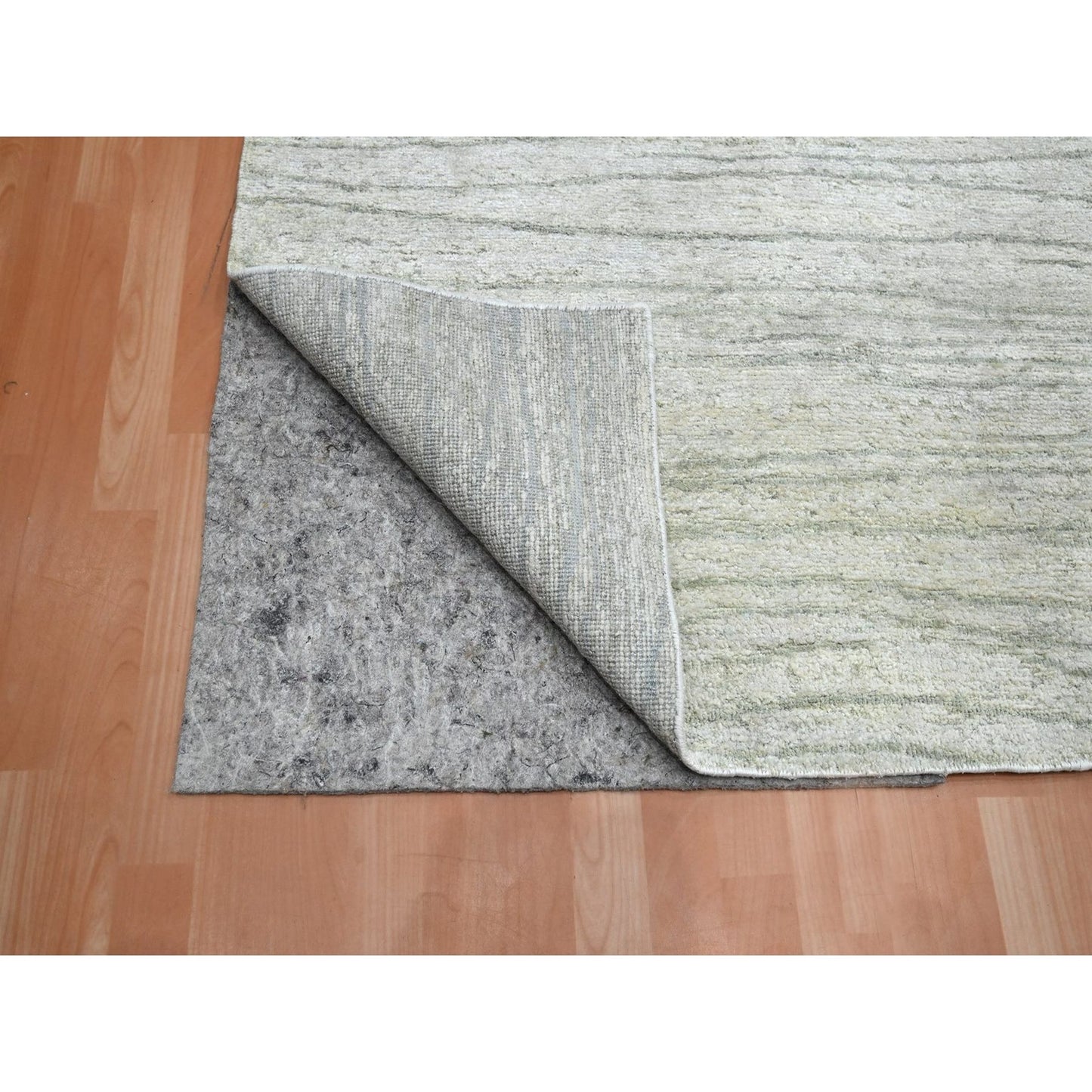 9'X12' Swan White Modern Wavy Design Pure Silk Hand Knotted Oriental Rug