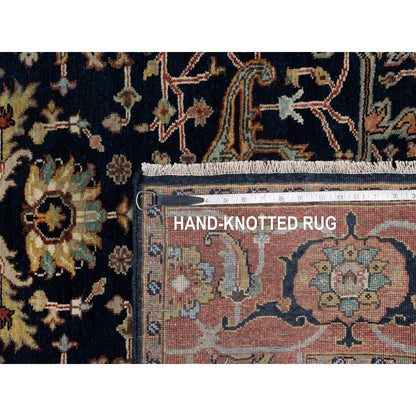 5'1"X7'2" Midnight Blue, Antiqued Fine Heris Pure Wool Hand Knotted Rug