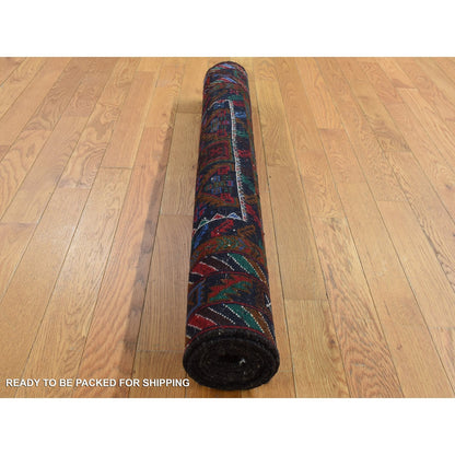 3'7"X6'6" Brown Afghan Baloch Geometric Design Pure Wool Hand Knotted Rug