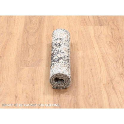 2'1"X3' Gray Hand Knotted Transitional Farsian Silk With Wool Mat Rug