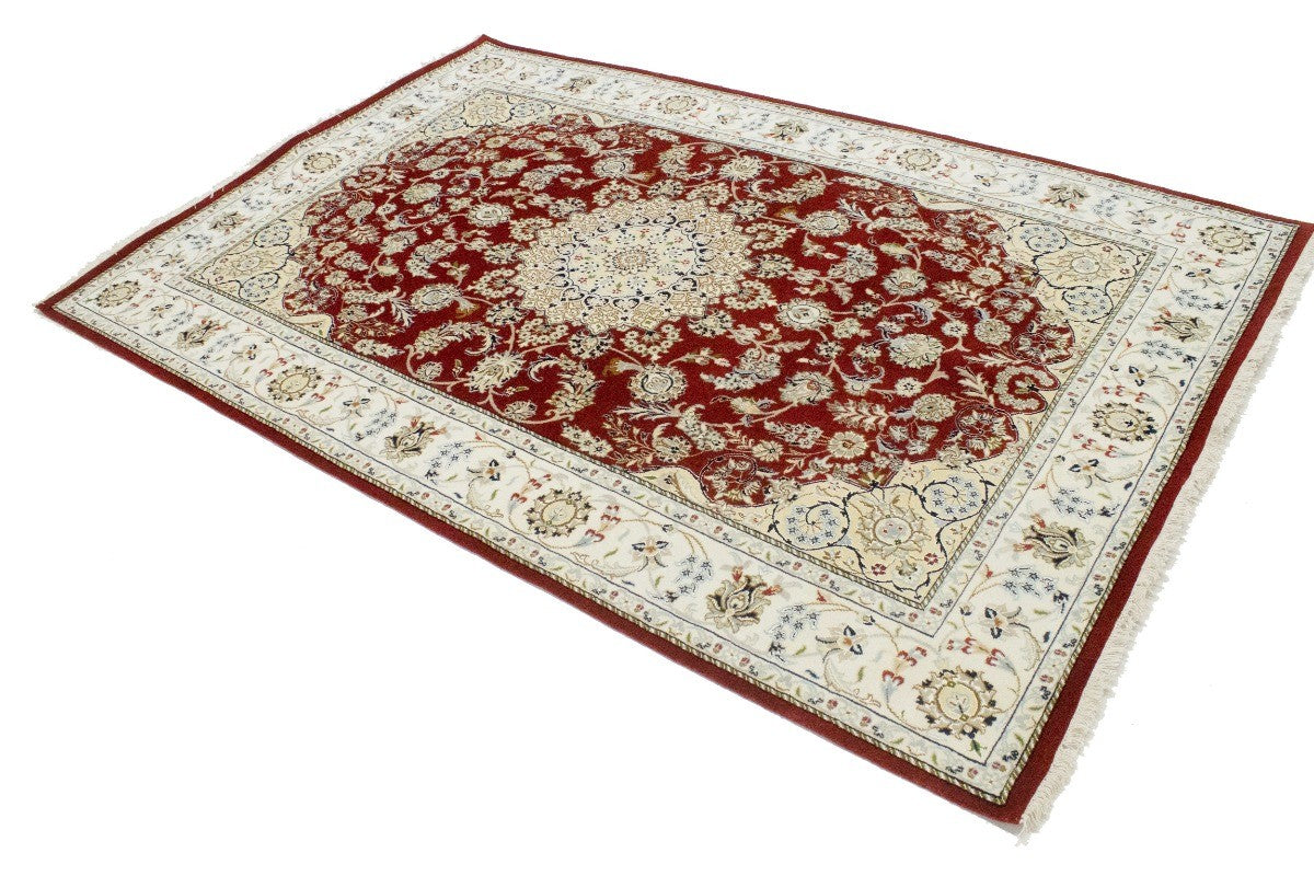 Handmade Indo-Nain Oriental Rug Classic Floral Design Living Room Carpet 6X9 ft