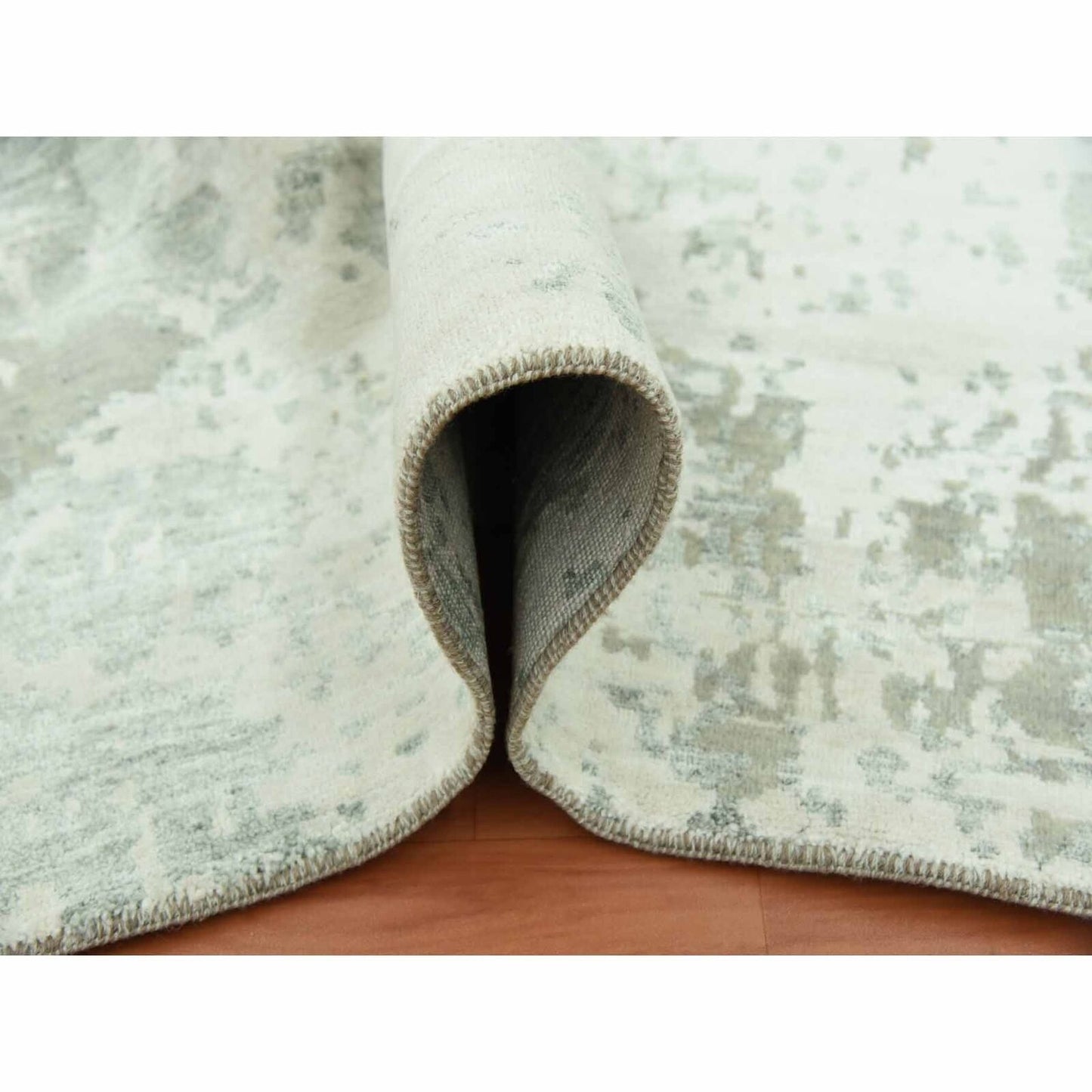 8'X10' White Hand Knotted Galaxy Abstract Design Wool And Silk Rug