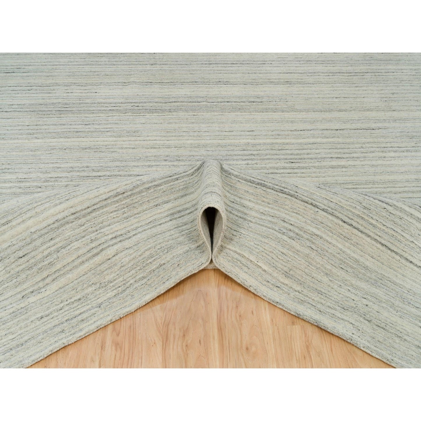 10'1"X14' Old Wood White Hand Loomed Plain Modern Design Undyed Wool Rug