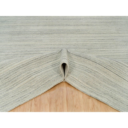 10'1"X14' Old Wood White Hand Loomed Plain Modern Design Undyed Wool Rug