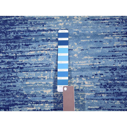 2'7"X10'2" Hand Knotted Ombre Design Pure Wool Blue Oriental Runner Rug