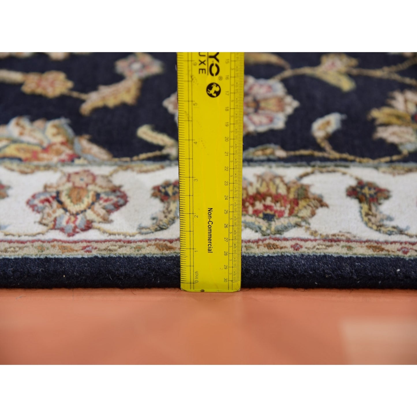 2'6"X10' Oyster Black Rajasthan Design Wool Silk Hand Knotted Runner Rug