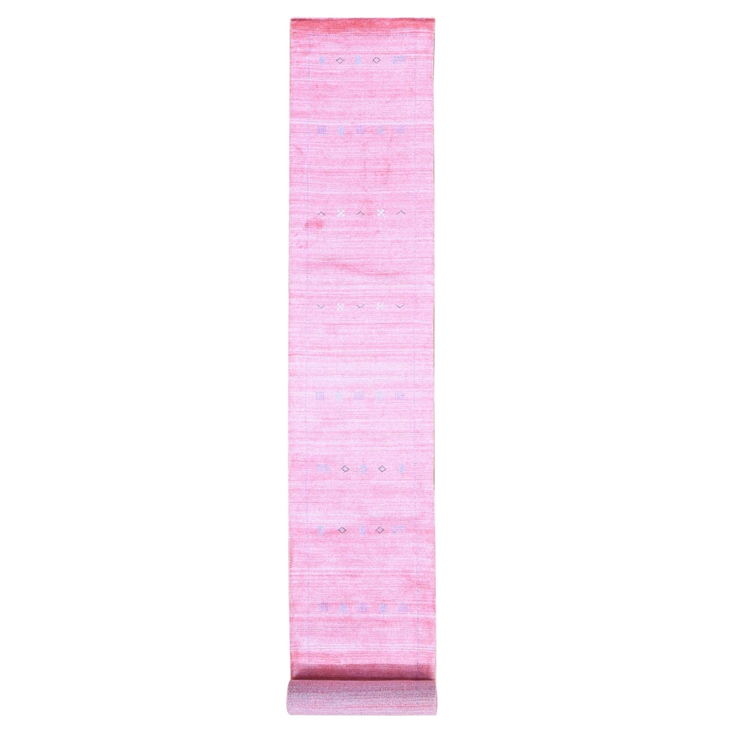 2'6"X17'10" Pink Folk Art Hand Loomed Wool-Silk Hand Loomed Runner Rug