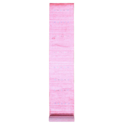 2'6"X17'10" Pink Folk Art Hand Loomed Wool-Silk Hand Loomed Runner Rug