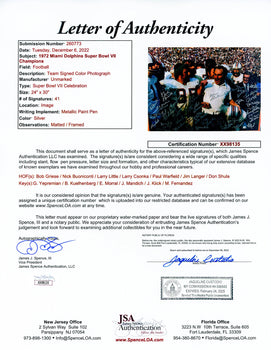 1972 Dolphins Autographed Framed Canvas (Jsa)