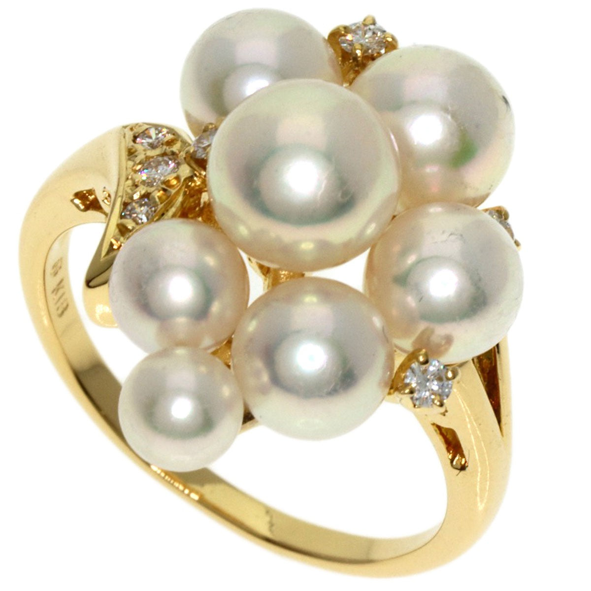 Gold MIKIMOTO Pearl Diamond Ring K18 Yellow