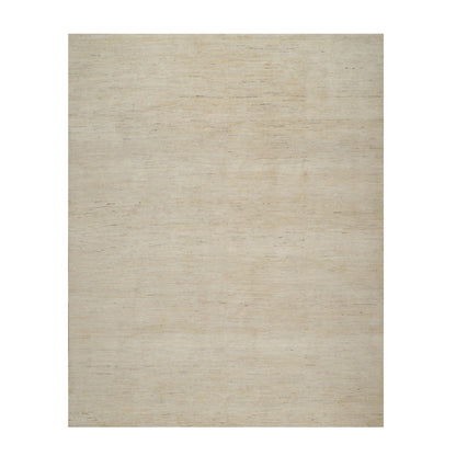 7'9"X9'8" Bone White Pure Wool Plain Design Hand Knotted Oriental Rug