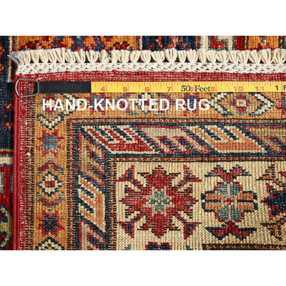 4'2"X6'2" Berry Red Afghan Super Kazak Hand Knotted Pure Wool Oriental Rug