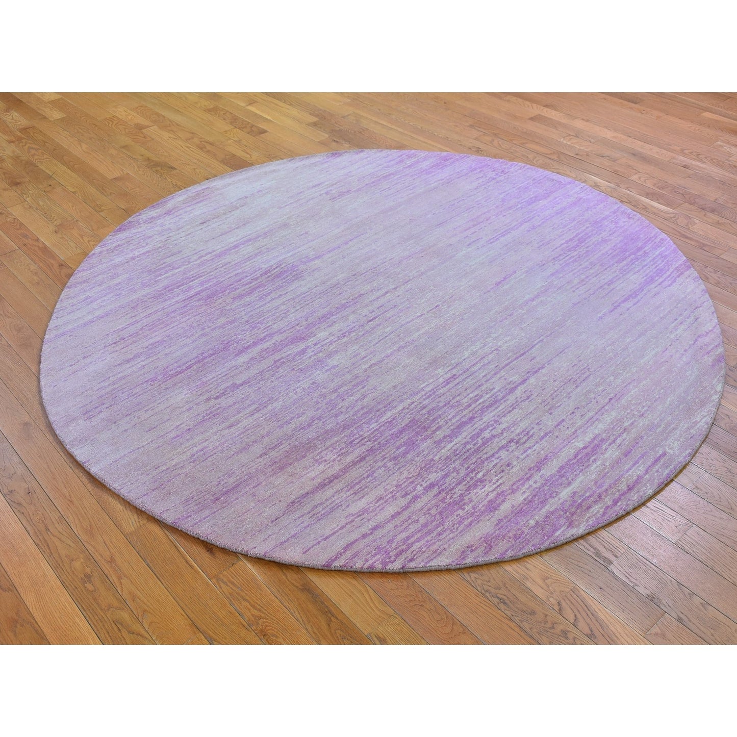 7'X7' Pink Thick And Plush Wool Ombre Design Hand Knotted Round Rug