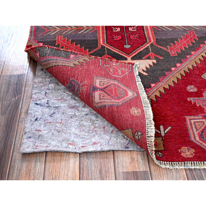 2'7"X9'5" Red Vintage Zoroastrian Khamadan Wool Hand Knotted Runner Rug