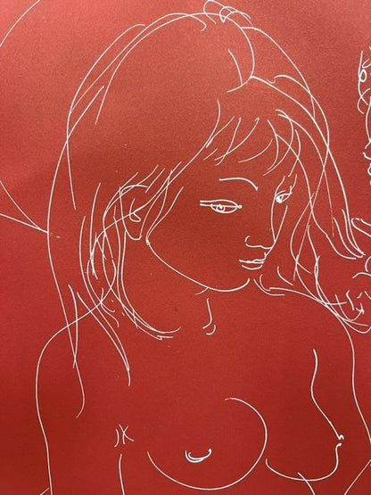 150 Hans Erni Orange Moon and Two Figures Signed Original Lithograph Print 42/