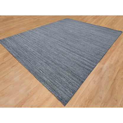 12'1"X15'1" Gray Modern Striae Design All Wool Hand Loomed Oversized Rug