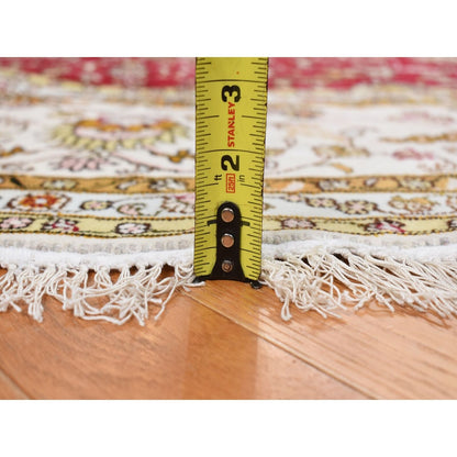 10'9"X10'9" Fire Brick Red Hand Knotted Silken 300 Kpsi Round Rug