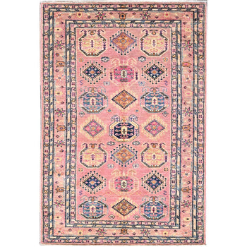 4'X6' Pink Salt Organic Wool Hand Knotted Afghan Super Kazak Rug