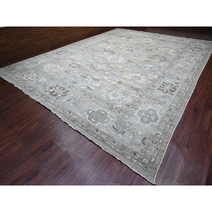 14'2"X18'10" Gray Hand Knotted Angora Oushak Afghan Wool Oversized Rug