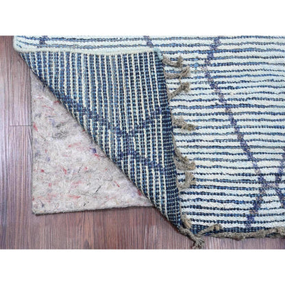 2'5"X10'3" Blue Geometric Moroccan Weave Hand Knotted Wool Runner Rug