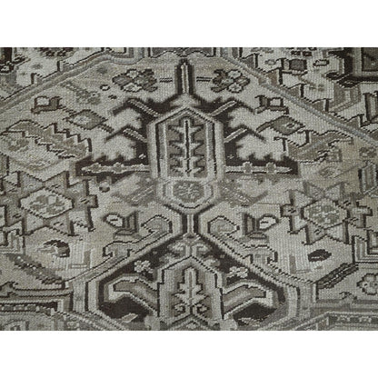 8'X9'4" Gray Vintage Zoroastrian Heris Pure Wool Hand Knotted Squarish Rug