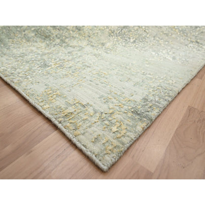 8'X10'1" Sage Green Abstract With Galaxy Design Wool Hand Knotted Rug