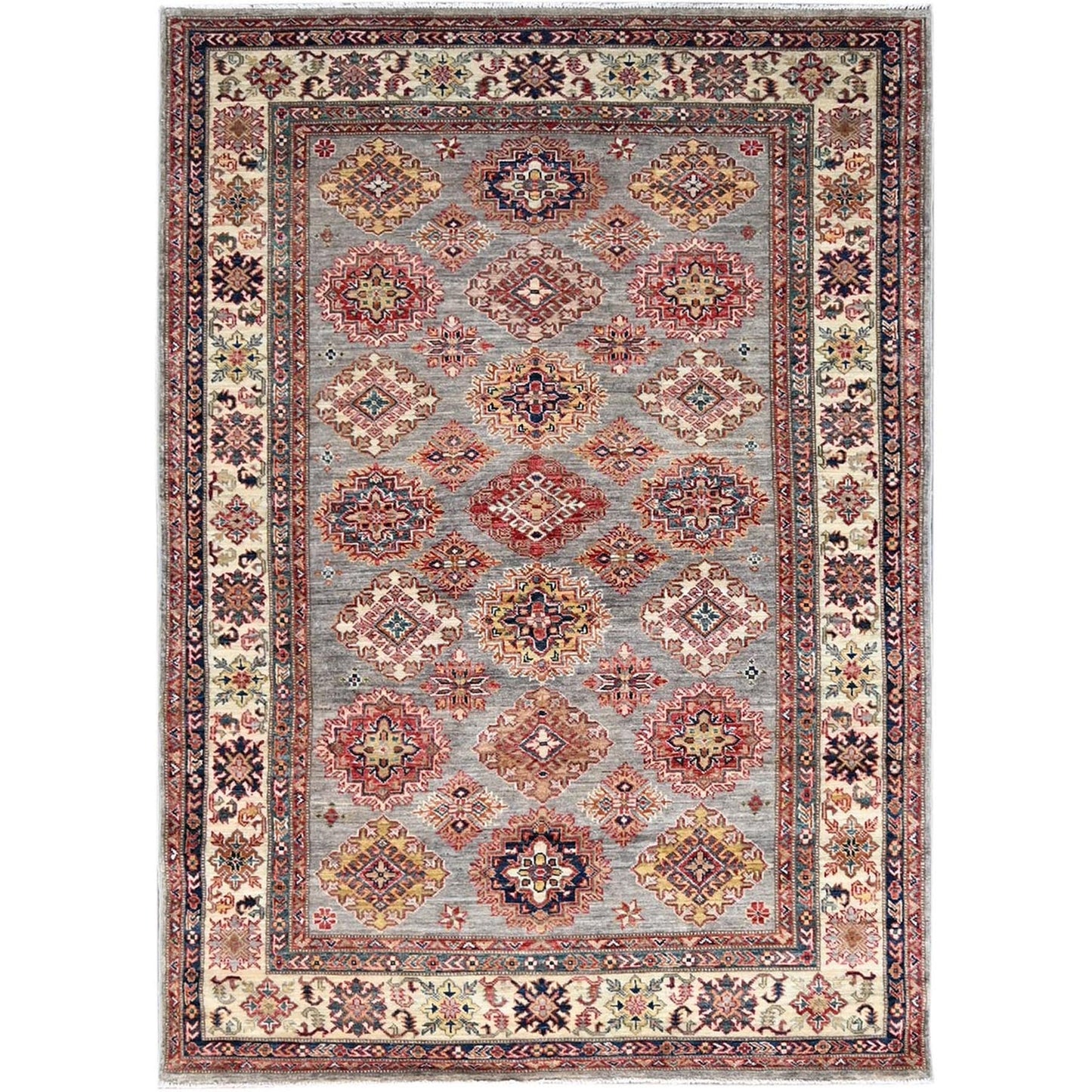 4'9"X6'7" Gray Hand Knotted Afghan Super Kazak 100% Wool Oriental Rug