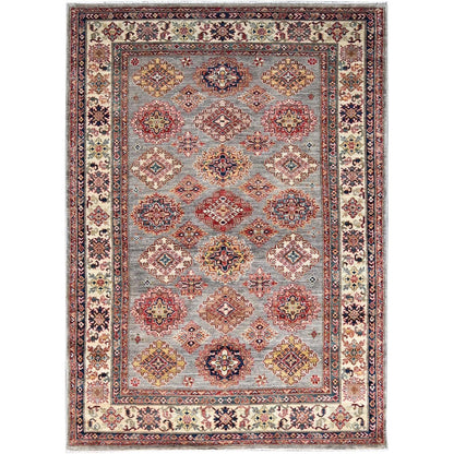 4'9"X6'7" Gray Hand Knotted Afghan Super Kazak 100% Wool Oriental Rug