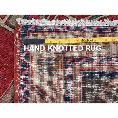 3'9"X10'9" Red Farsian Heris With Geometric Design Hand Knotted Wool Rug