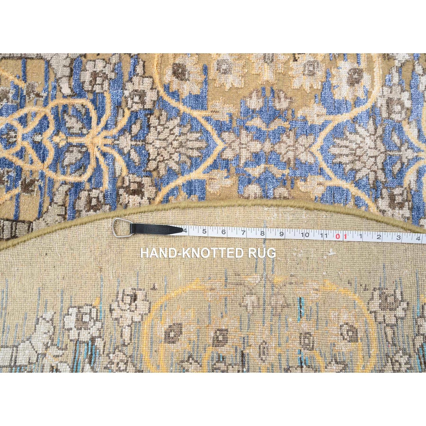 6'X6' Gold Brown Saroogh Silk With Wool Hand Knotted Round Rug