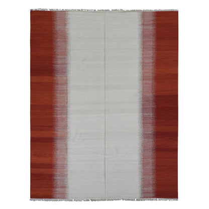 8'X10'2" Ivory 100% Wool Flat Weave Durie Kilim Hand Woven Reversible Rug