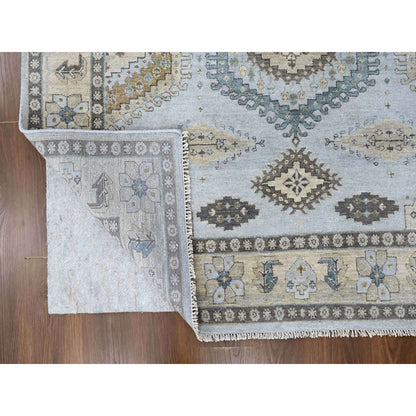 6'2"X9'1" Gray Zoroastrian Village Inspired Pure Wool Hand Knotted Rug