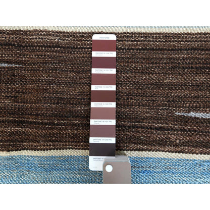 8'2"X10'1" Hand Woven Brown And Blue Mountain Design Flat Weave Kilim Rug