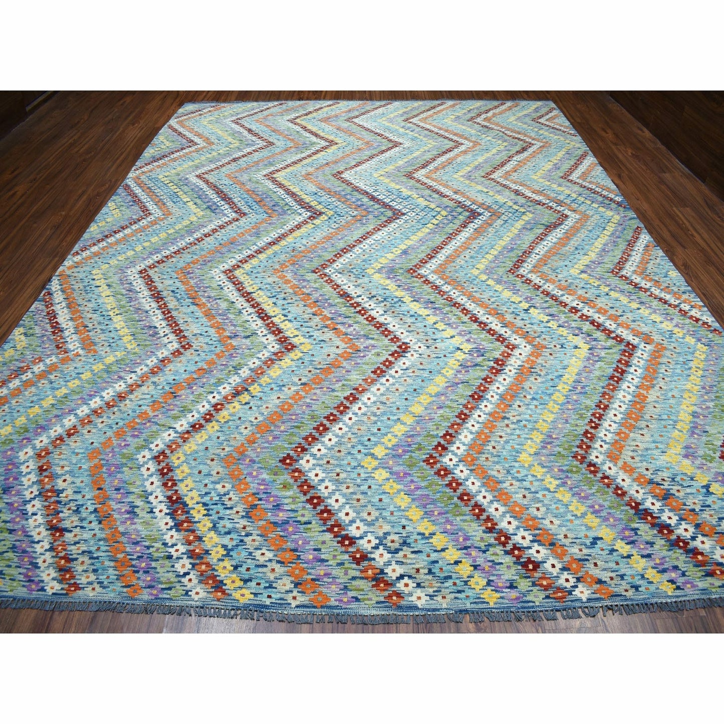 10'2"X13'4" Colorful Afghan Kilim Pure Wool Hand Woven Oriental Rug