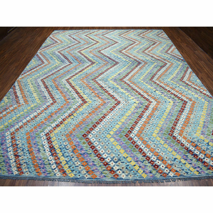 10'2"X13'4" Colorful Afghan Kilim Pure Wool Hand Woven Oriental Rug