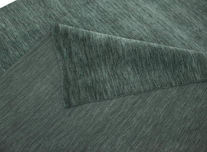 Solid Dark Green Hand-Loomed 9X12 Gabbeh Wool Rug