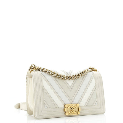 Chanel Boy Flap Bag Chevron Caviar And Calfskin Old Medium