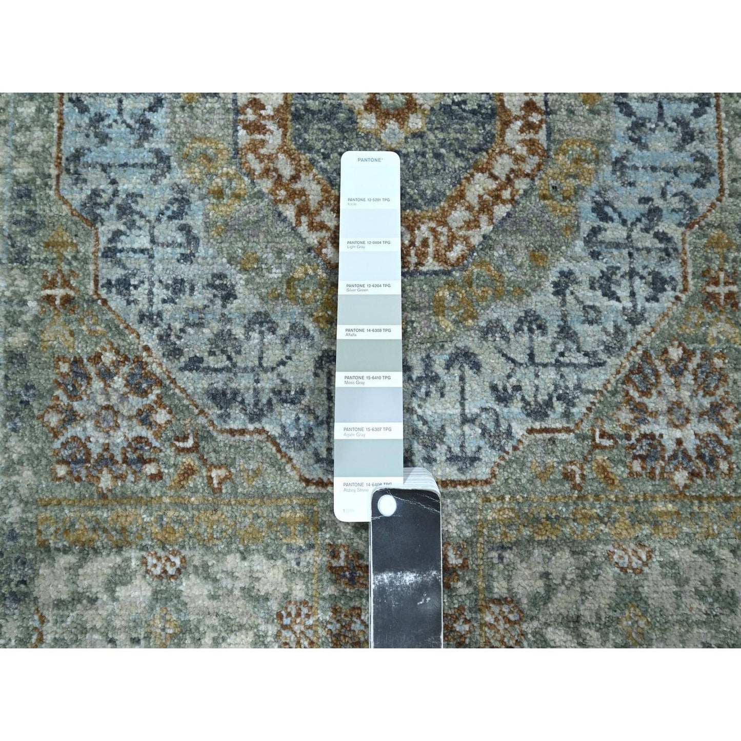 2'7"X12'1" Green Hand Knotted Wool Rug Pre Historic Mamluk Design Runner