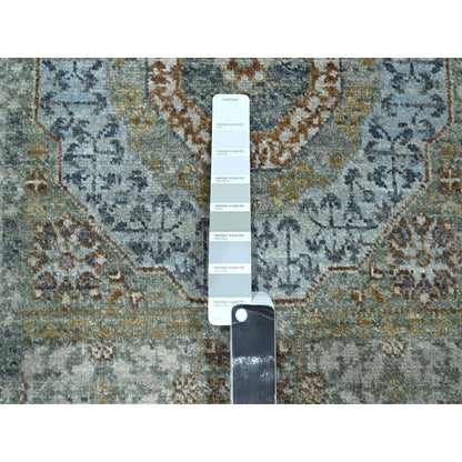 2'7"X12'1" Green Hand Knotted Wool Rug Pre Historic Mamluk Design Runner