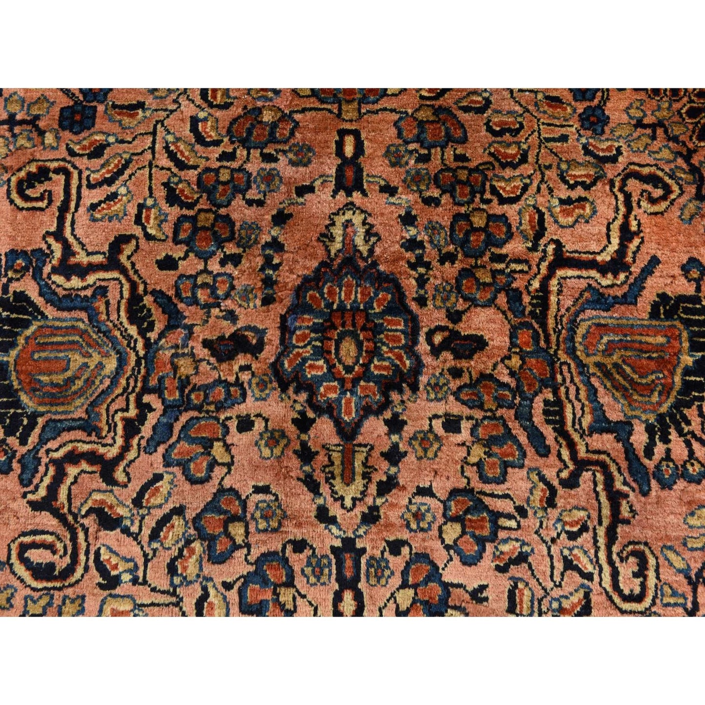 9'10"X13'7" Coral Salmon Antique Zoroastrian Pure Wool Hand Knotted Rug