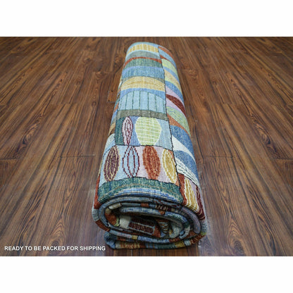 8'X9'9" Colorful Hand Knotted Afghan Kashkuli Gabbeh Hand Spun Wool Rug
