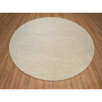 9'X9' Bone White Hand Knotted Lori Buft Plain Design Pure Wool Round Rug