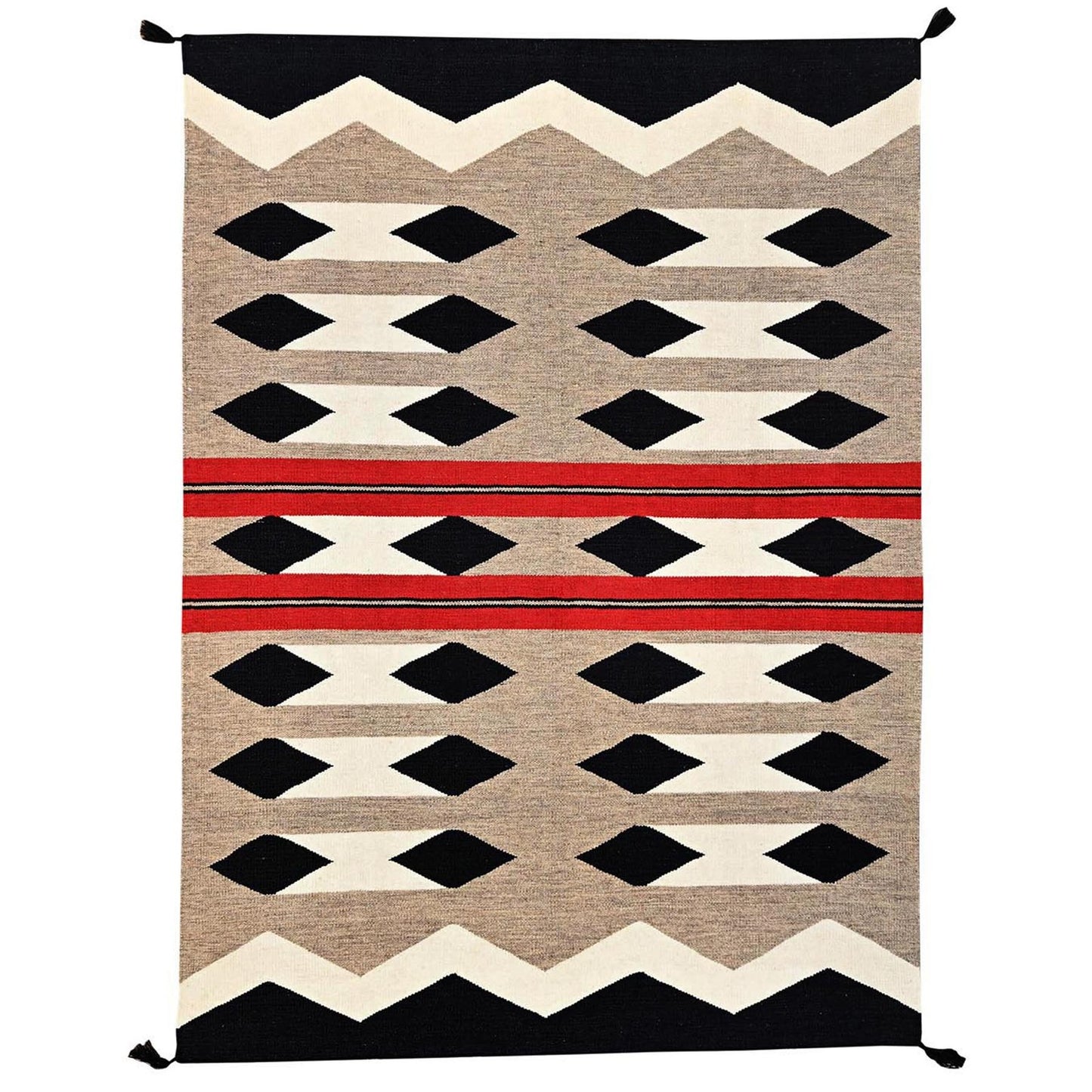 5'2"X7' Brown Pure Wool Rug American Geometric Design Flat Weave Hand Woven