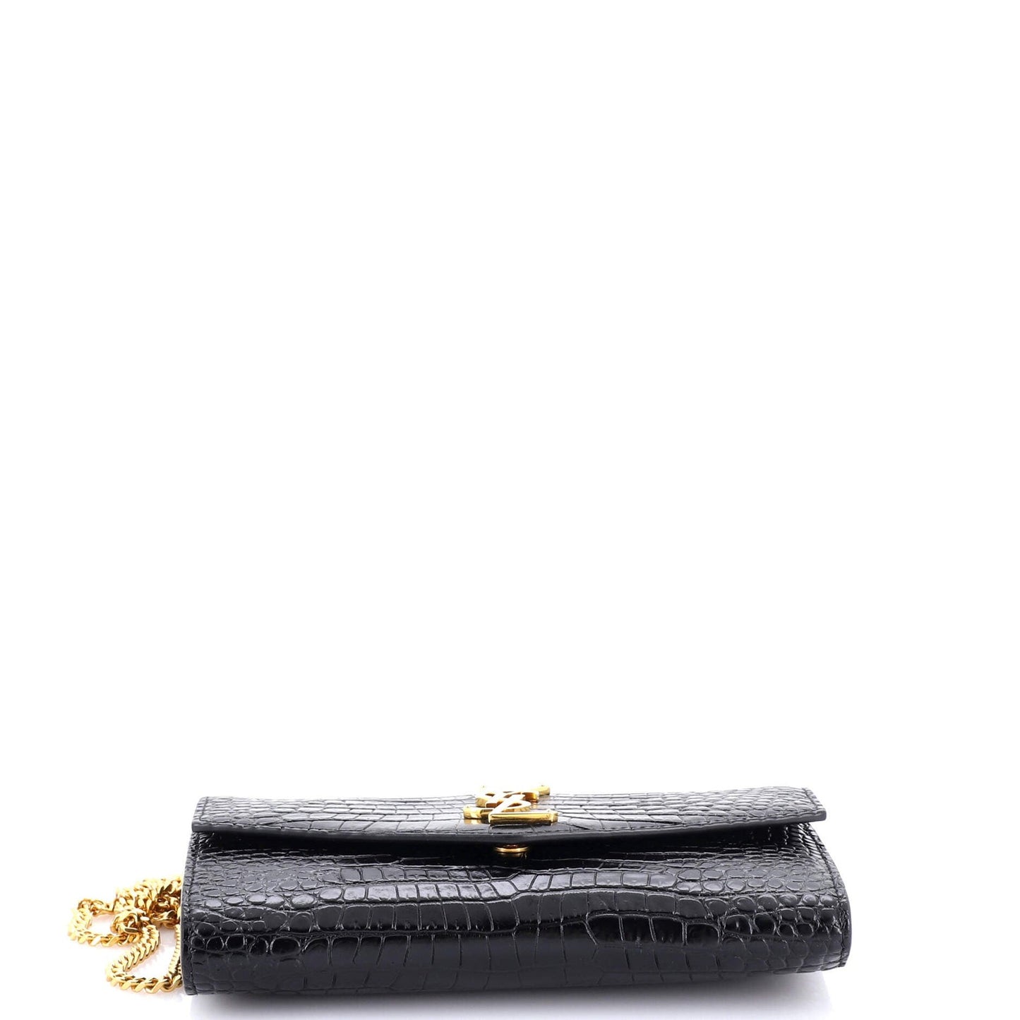 Saint Laurent Uptown Chain Wallet Crocodile Embossed Leather